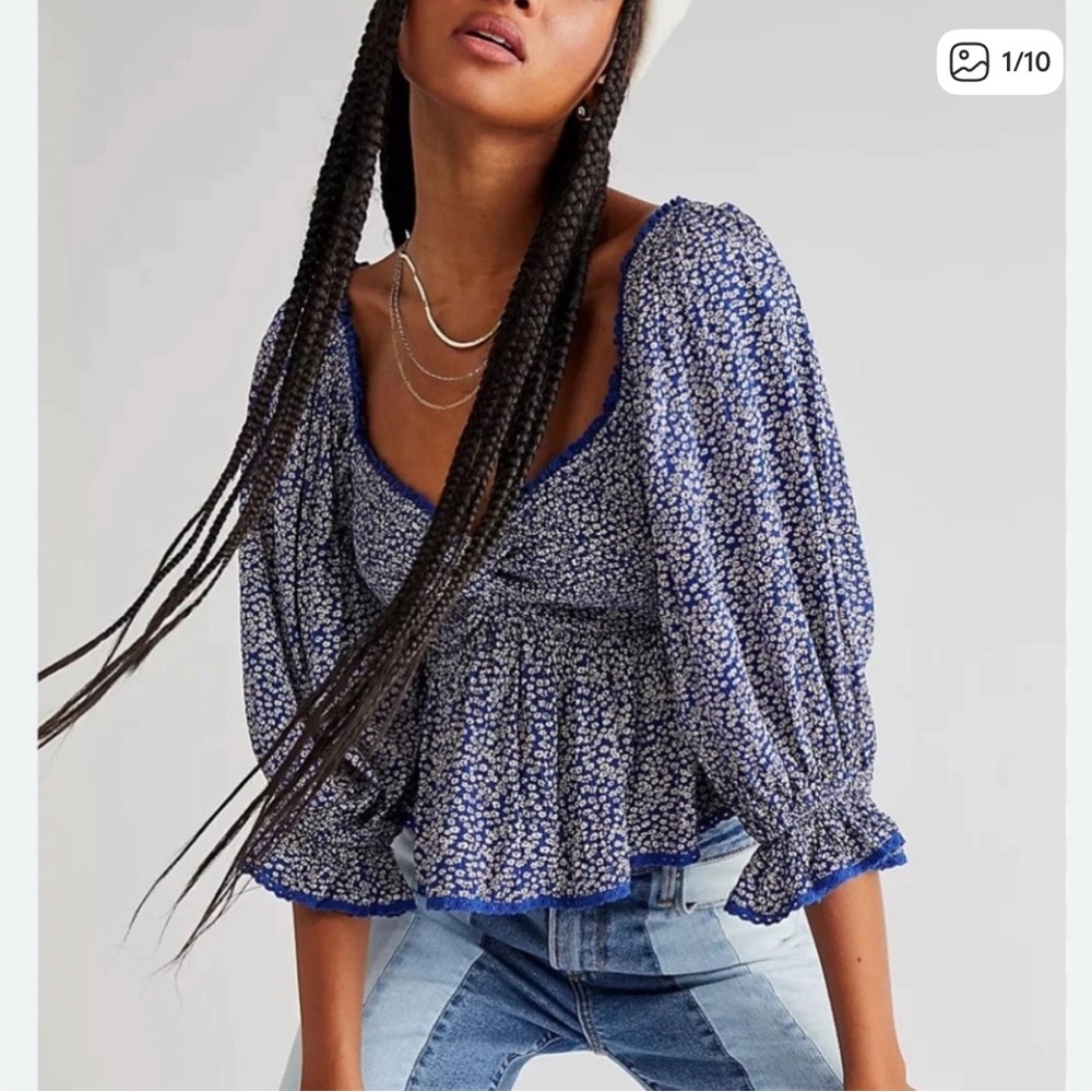 FREE PEOPLE BRITNEE FLORAL PEPLUM BLOUSE